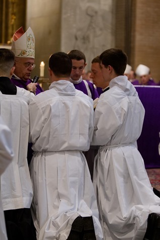 Cardinal Sean P.  Oâ€™Malley and celebrates Sunday Mass with other American Cardinals and  Archbishop Joseph Augustine Di Noia, O.P. at the Pontifical North American College March 3, 2013. <br /> During the Mass about 50 seminarians â€”  including those from the Dioceses of Fall River and Worcester â€” received the order of acolyte, one of the steps in advancing towards the priesthood.<br /> Pilot photo/ Gregory L. Tracy<br /> 