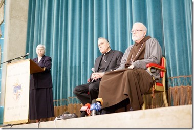 Galveston â€“ Houston Cardinal Daniel DiNardo and Boston Cardinal Sean O'Malley answer questions for the media at the Pontifical North American College March 5, 2013. Pilot photo by Gregory L. Tracy